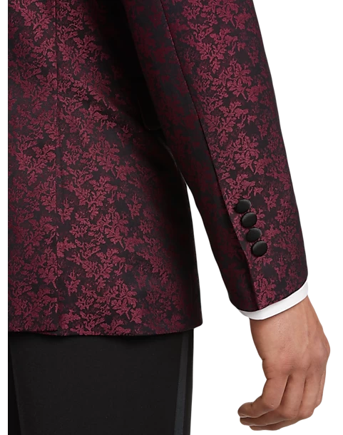 After Hours Slim Fit Dinner Jacket, Burgundy Jacquard - Image 2