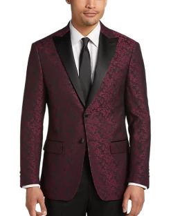 After Hours Slim Fit Dinner Jacket, Burgundy Jacquard