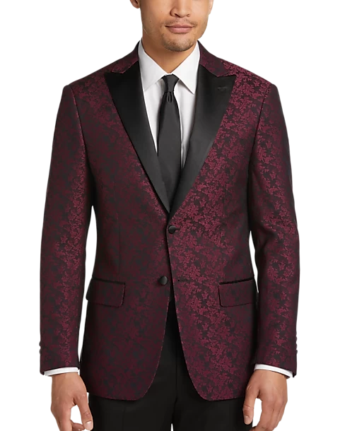 After Hours Slim Fit Dinner Jacket, Burgundy Jacquard