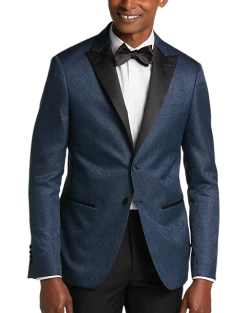 After Hours Slim Fit Satin Peak Lapel Dinner Jacket, Blue Paisley