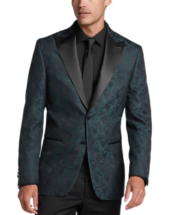 Egara Slim Fit Peak Lapel Dinner Jacket, Emerald Green Paisley