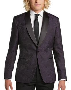 Egara Slim Fit Shawl Lapel Dinner Jacket, Plum Jacquard