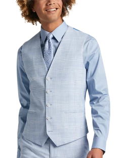 Egara Skinny Fit Suit Separates Vest, Light Blue Plaid