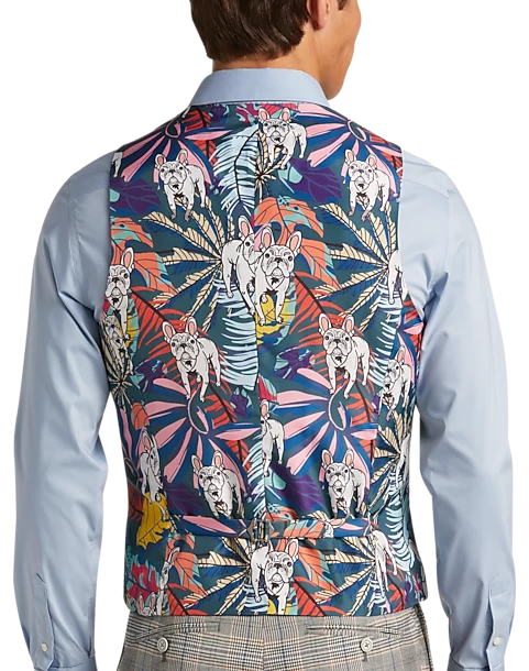 Paisley & Gray Slim Fit Suit Separates Vest, Slate Blue Check - Image 2