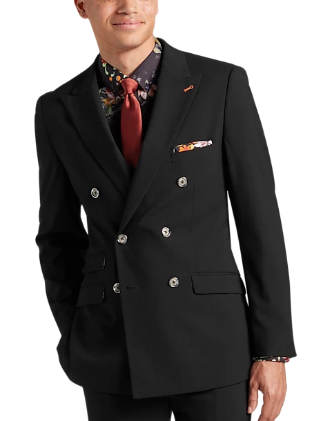 Paisley & Gray Slim Fit Double Breasted Suit Separates Coat, Jet Black