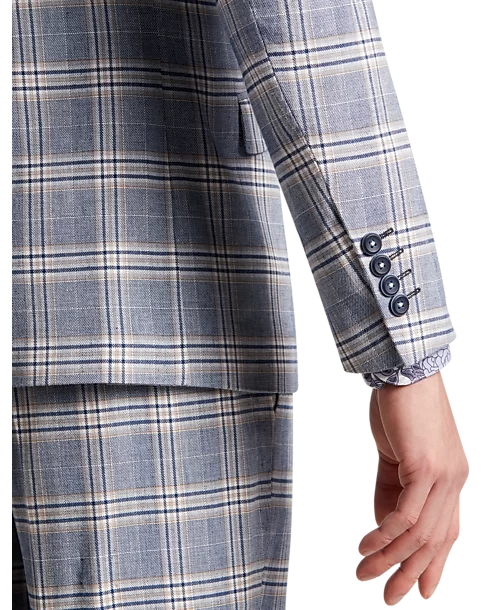 Paisley & Gray Slim Fit Suit Separates Coat, Blue & Beige Check - Image 3