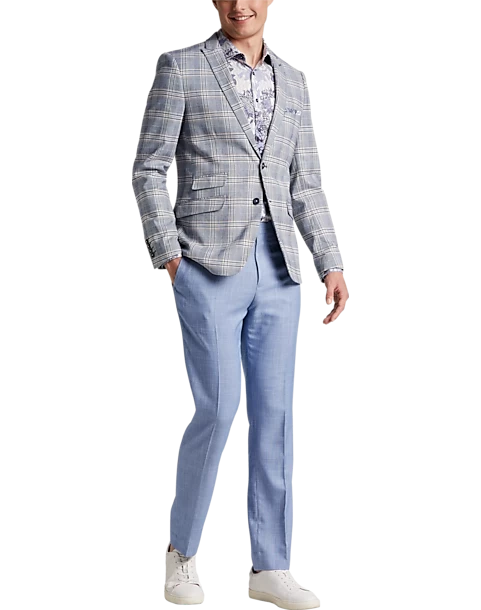 Paisley & Gray Slim Fit Suit Separates Coat, Blue & Beige Check - Image 6