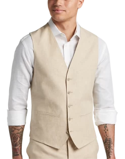 JOE Joseph Abboud Slim Fit Linen Blend Suit Separates Vest, Tan Chambray
