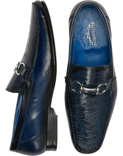 Belvedere Bruno Ostrich & Calf Moc Toe Bit Loafers, Black