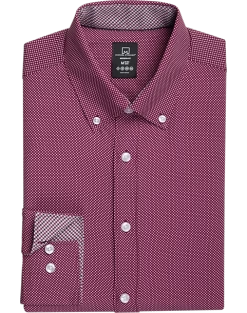 Michael Strahan Four-Way Stretch Modern Fit Dress Shirt, Burgundy Dot