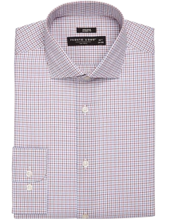 Pronto Uomo Classic Fit Spread Collar Dress Shirt, Rust And Blue Double Plaid