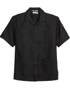 Cubavera Modern Fit Short Sleeve Linen Guayabera Shirt, Black