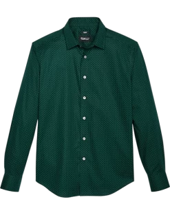 Awearness Kenneth Cole Slim Fit Woven Sport Shirt, Dark Green Dot