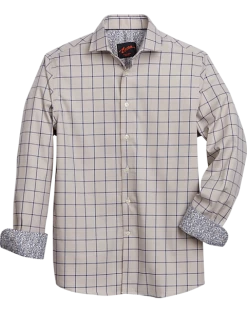 Egara Slim Fit Spread Collar Sport Shirt, Taupe Windowpane