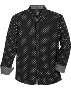 Michael Strahan Four-Way Stretch Modern Fit Sport Shirt, Black & Pink Dot