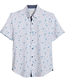 Con.Struct Slim Fit Short Sleeve Sport Shirt White & Blue Paisley