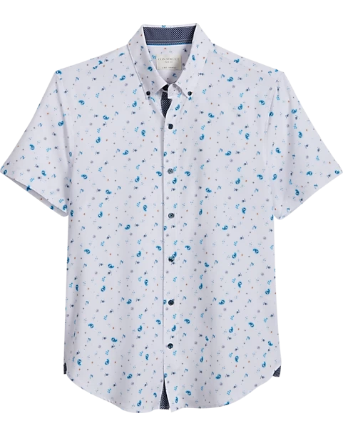 Con.Struct Slim Fit Short Sleeve Sport Shirt White & Blue Paisley