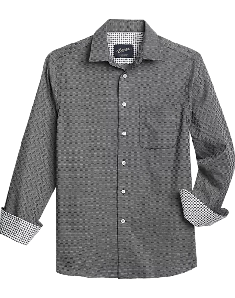 Egara Slim Fit Sport Shirt, Black Woven Grid
