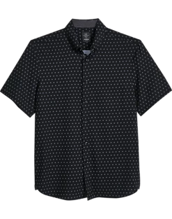 Michael Strahan Modern Fit Four-Way Stretch Short Sleeve Sport Shirt, Black Pinwheel