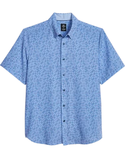 Michael Strahan Modern Fit 4-Way Stretch Short Sleeve Sport Shirt, Blue Confetti Dot