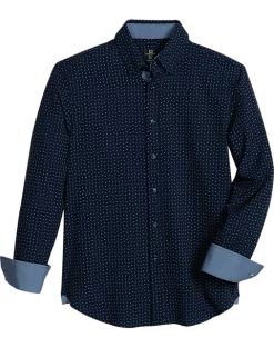 Michael Strahan Modern Fit Spread Collar Four-Way Stretch Sport Shirt, Navy Mini Triangle Dot