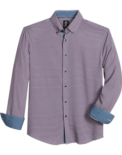 Michael Strahan Modern Fit Button-Down Collar 4-Way Stretch Sport Shirt Pink Grid