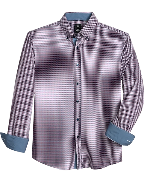Michael Strahan Modern Fit Button-Down Collar 4-Way Stretch Sport Shirt Pink Grid