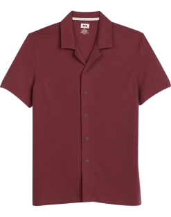 Joseph Abboud Modern Fit Short Sleeve Camp Shirt, Brick Red