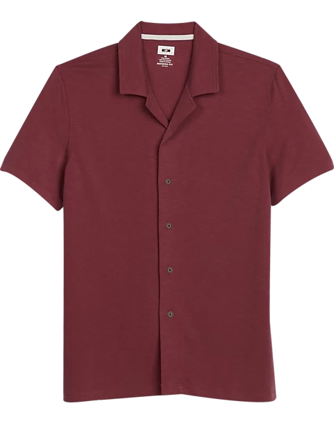 Joseph Abboud Modern Fit Short Sleeve Camp Shirt, Brick Red