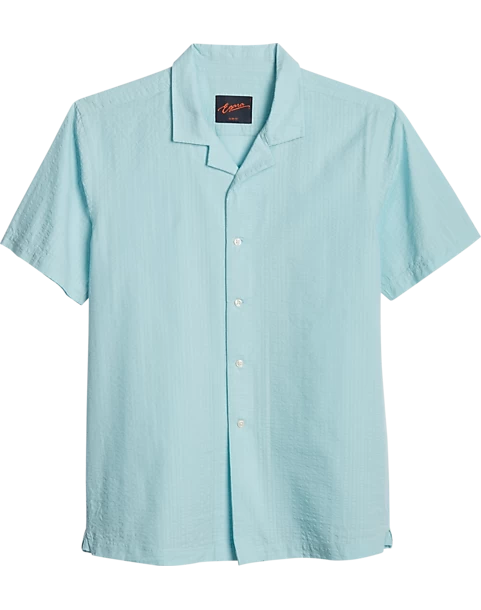 Egara Slim Fit Seersucker Short Sleeve Sport Shirt, Aqua Tonal Stripe