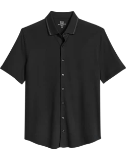 Michael Strahan Modern Fit Popcorn Stitch Short Sport Shirt, Black
