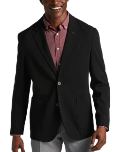 Michael Strahan Modern Fit Notch Lapel Crepe Knit Soft Jacket, Black