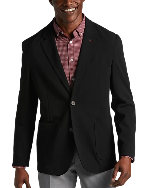 Michael Strahan Modern Fit Notch Lapel Crepe Knit Soft Jacket, Black