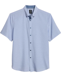 Michael Strahan Modern Fit Four-Way Stretch Short Sleeve Sport Shirt, Blue Geometric