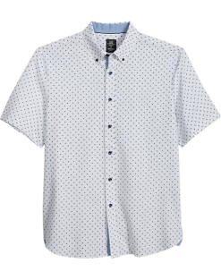 Michael Strahan Modern Fit 4-Way Stretch Short Sleeve Sport Shirt, White & Blue Dot