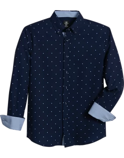 Michael Strahan Modern Fit Button-Down Collar 4-Way Stretch Sport Shirt, Navy Stars