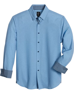 Michael Strahan Modern Fit Spread Collar 4-Way Stretch Sport Shirt, Blue Geo Starfish