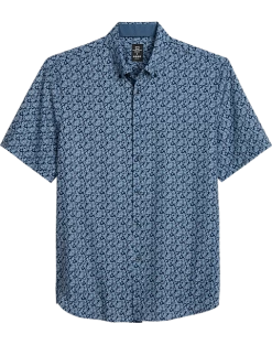 Michael Strahan Modern Fit 4-Way Stretch Short Sleeve Sport Shirt, Navy & Blue Floral