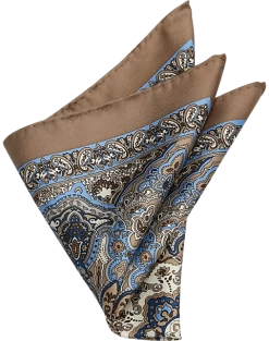 Joseph Abboud Silk Pocket Square, Taupe Paisley