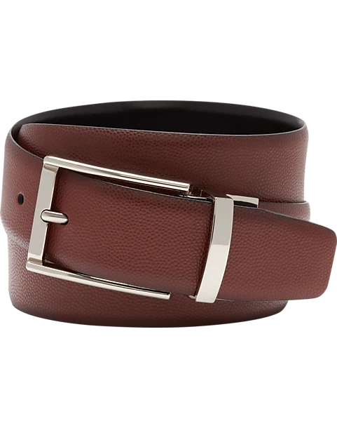 Joseph Abboud Feather Edge Reversible Pebbled Leather Belt, Cognac