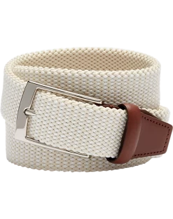 Joseph Abboud Woven Casual Belt, Ivory & White Diamond Check